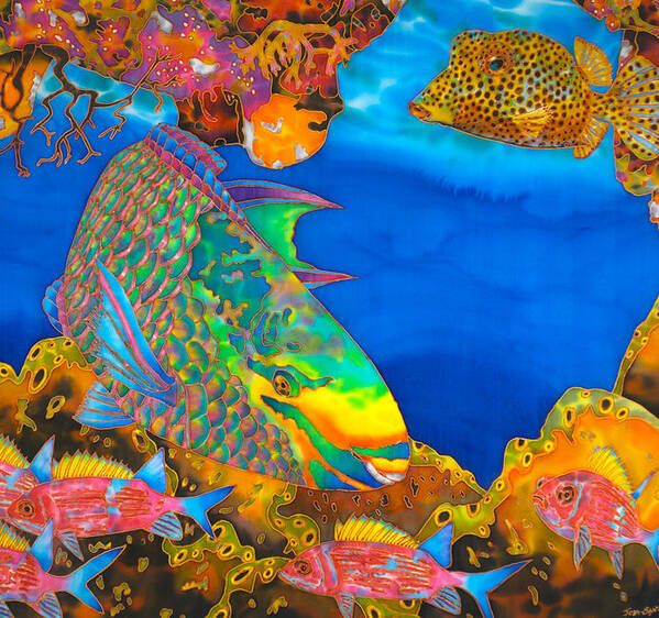 Diving Poster featuring the painting Colourful Queen Parrotfish by Daniel Jean-Baptiste