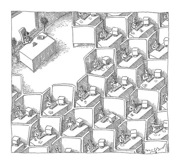 Business Management Interiors Architecture

(woman At Desk In Large Office With Workers All In Cubicles Around Her.) 120045 Job John O'brien Poster featuring the drawing New Yorker November 15th, 2004 by John O'Brien