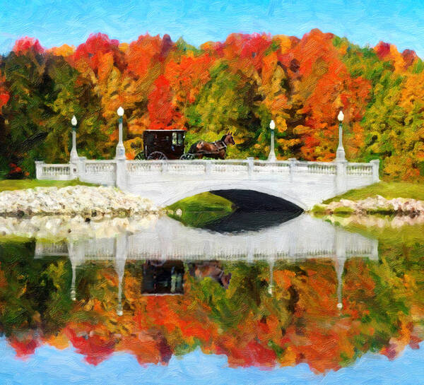 Amish Buggy Poster featuring the digital art Amish Buggy on Buhl Bridge by Rick Wicker