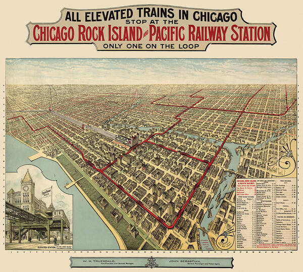 Chicago Poster featuring the drawing Antique Railroad Map of Chicago - 1897 by Blue Monocle