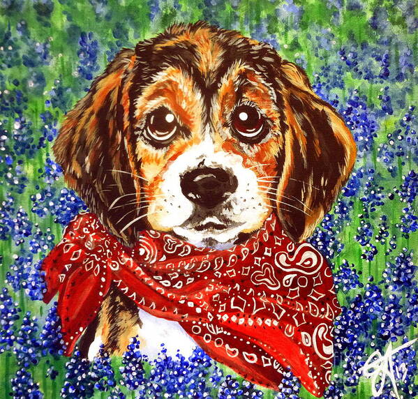 Beagle Poster featuring the painting Buddy Dog Beagle Puppy Western Wildflowers Basset Hound by Jackie Carpenter