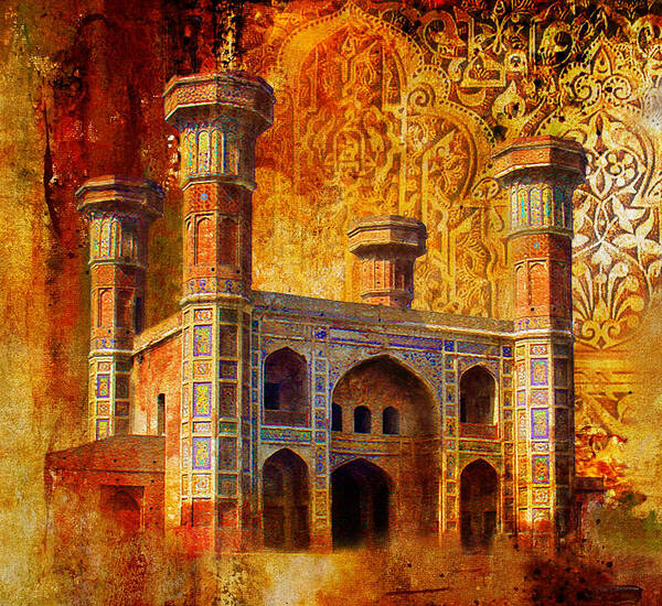 Pakistan Poster featuring the painting Chauburji Gate by Catf