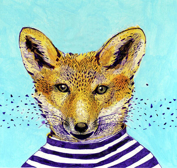 Art Poster featuring the digital art Fox In The Striped T-shirt by Lucia Lukacova