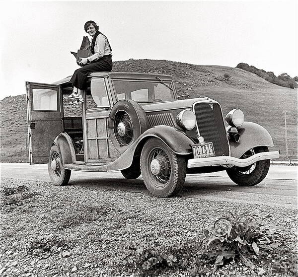 Fsa Photographer Dorothea Lange With Her Car And Large Format Camera Circa 1936 Poster featuring the photograph FSA photographer Dorothea Lange with her car and large format camera circa 1936-2014 by David Lee Guss