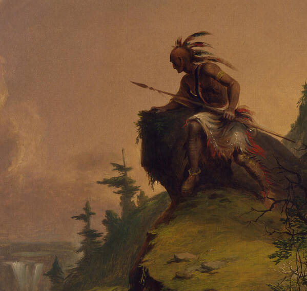 Indians Poster featuring the painting Indian On A Cliff by Jesse Talbot