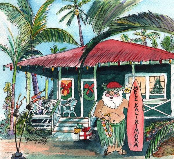 Hawaiian Santa Poster featuring the painting Mele Kalikimaka Hawaiian Santa by Marionette Taboniar
