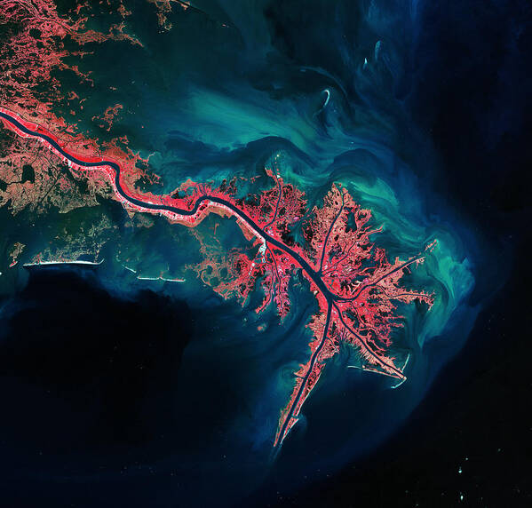 Space Poster featuring the photograph Mississippi River Delta by Celestial Images