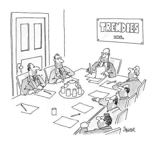 (at A Meeting Of Trendies Poster featuring the drawing New Yorker January 20th, 1986 by Jack Ziegler