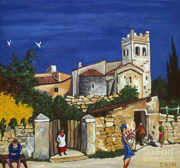 Mediterranean Art Poster featuring the painting Old Church And Flower Girl by William Cain