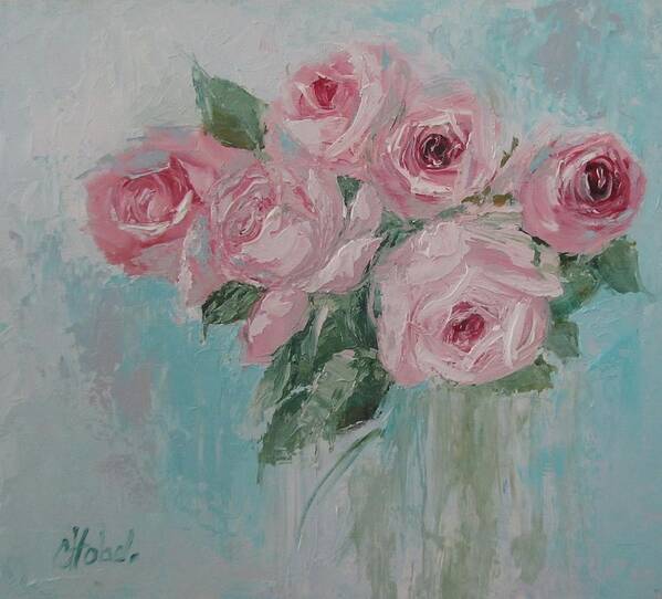 Pink Roses Poster featuring the painting Shabby Chic Pink Roses Oil Palette Knife Painting by Chris Hobel