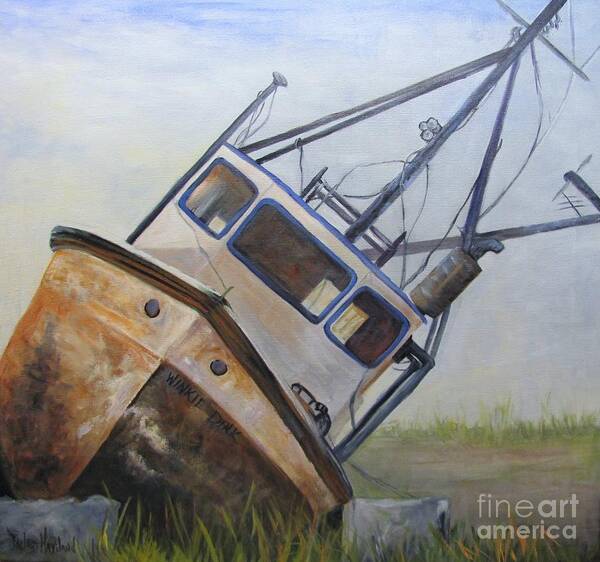 Shrimp Boat Poster featuring the painting Shipwrecked Ike by Barbara Haviland