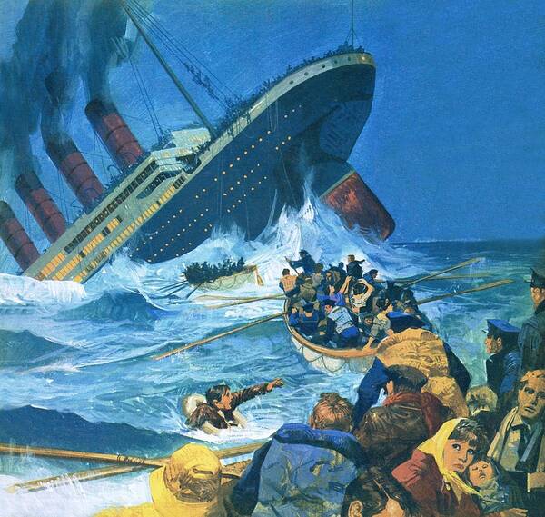The Titanic Poster featuring the painting Sinking Of The Titanic by English School