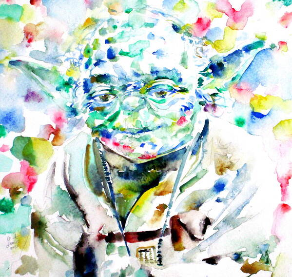 Yoda Poster featuring the painting YODA watercolor portrait.1 by Fabrizio Cassetta