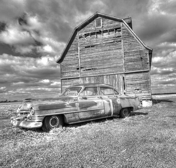  Poster featuring the photograph BW - Rusty Old Cadillac by Peter Ciro