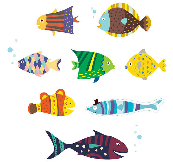 Horizontal Poster featuring the digital art Various Fishes by Eastnine Inc.