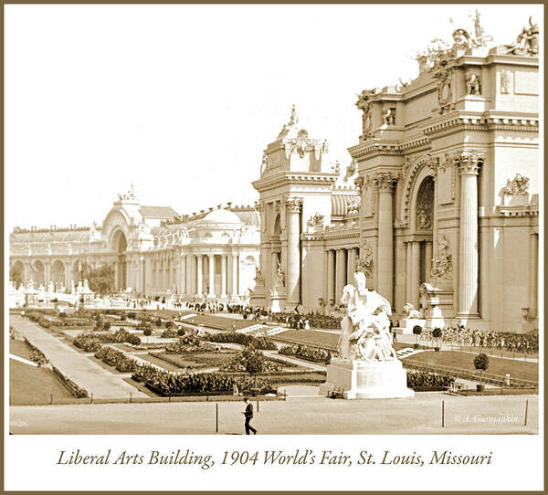 International Exposition Poster featuring the photograph 1904 Worlds Fair, Liberal Arts Building, Sunken Garden, 1904 by A Macarthur Gurmankin