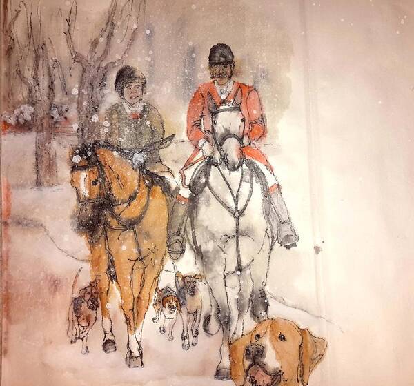 Horses. Riding. Hounds. Foxhunting. Poster featuring the painting Talley ho album #17 by Debbi Saccomanno Chan