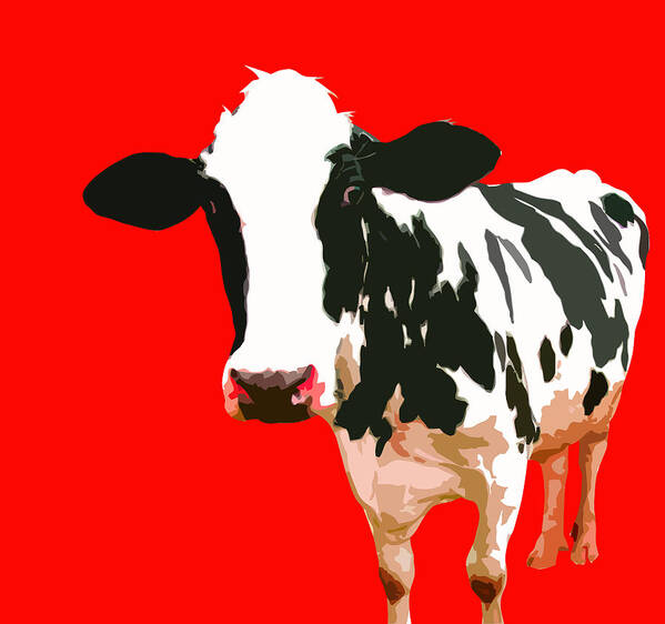 Cow Poster featuring the painting Cow in red world by Sam Ribeiro