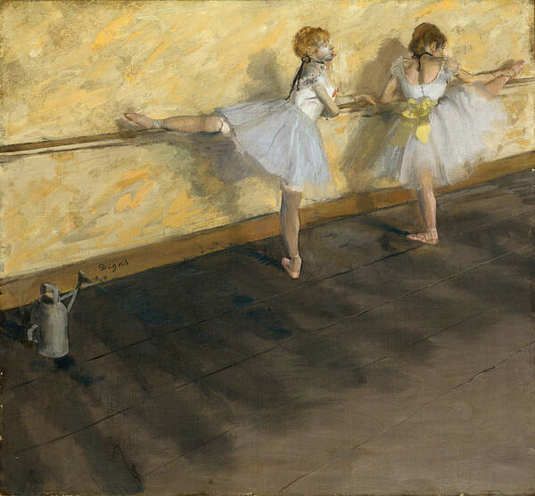 Girl Poster featuring the painting Dancers Practicing At The Barre 1877 by Edgar Degas