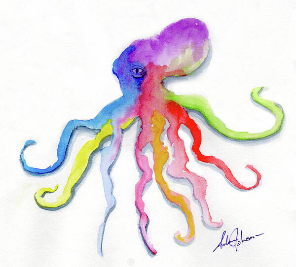 Octopus Poster featuring the painting Dancing Octopus by Adam Johnson