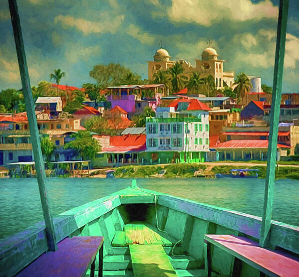 Flores Poster featuring the photograph Flores, Guatemala, from a Boat on Lake Peten Itza by Mitch Spence