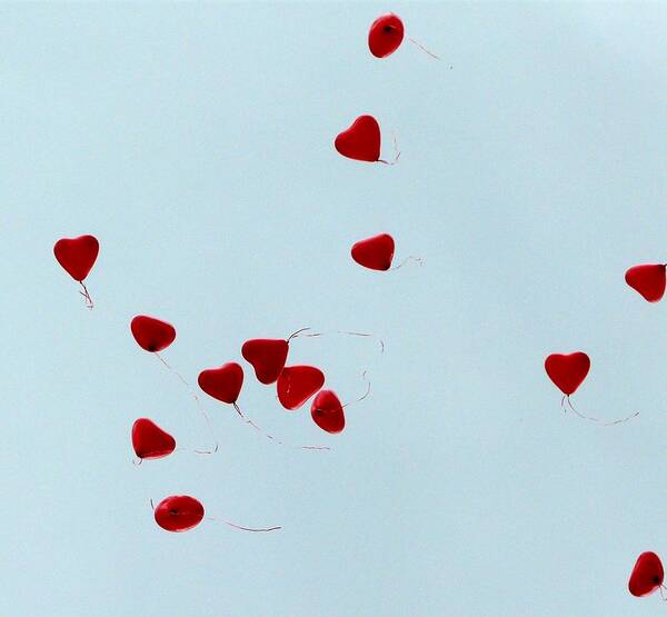 Balloon Poster featuring the photograph Heart Balloons in the Sky by Valerie Ornstein