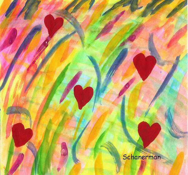 Watercolor Poster featuring the painting heARTs of Spring by Susan Schanerman