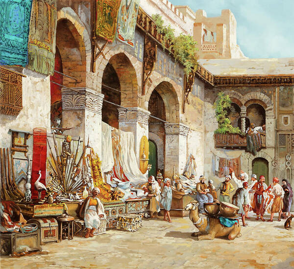 Arab Market Poster featuring the painting Il Mercato Arabo by Guido Borelli