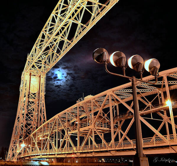 Bridges-aerial Lift Bridge-canal Park-duluth Mn-lake Superior-night Photography-cityscapes-clouds-moon-attractions Poster featuring the photograph Irresistible Draw by Gregory Israelson
