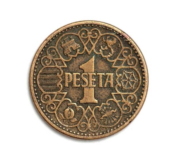 Coin Peseta Metal Poster featuring the photograph One Peseta by Ian Sanders