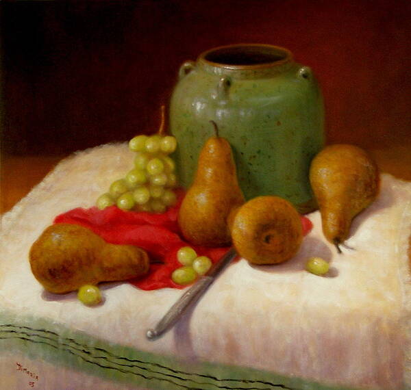 Realism Poster featuring the painting Pears and Grapes by Donelli DiMaria