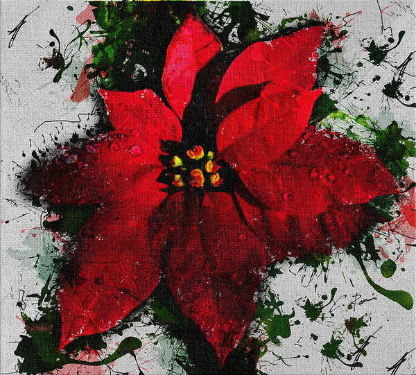 Poinsettia Poster featuring the digital art Poinsettia by Charlie Roman