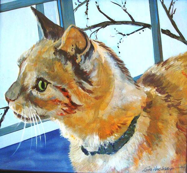 Cat Poster featuring the painting Prowling the Window by Edith Hunsberger