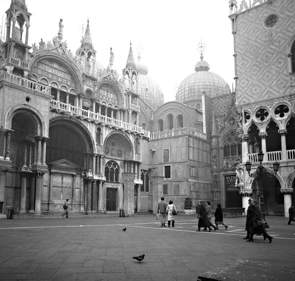 Ancient Poster featuring the photograph San Marco Piazza and Basilica in Venice by Emanuel Tanjala