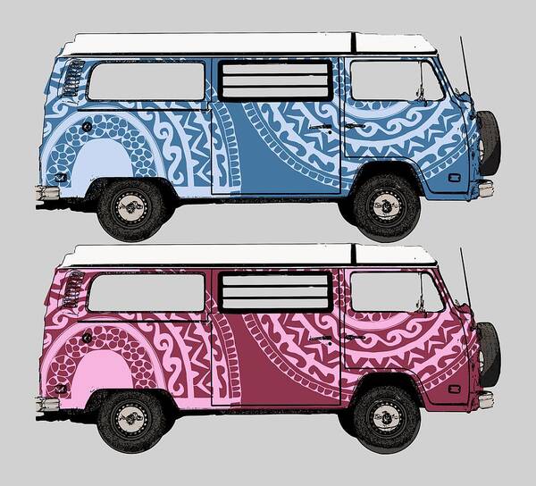Two Poster featuring the digital art Two VW Vans by Piotr Dulski