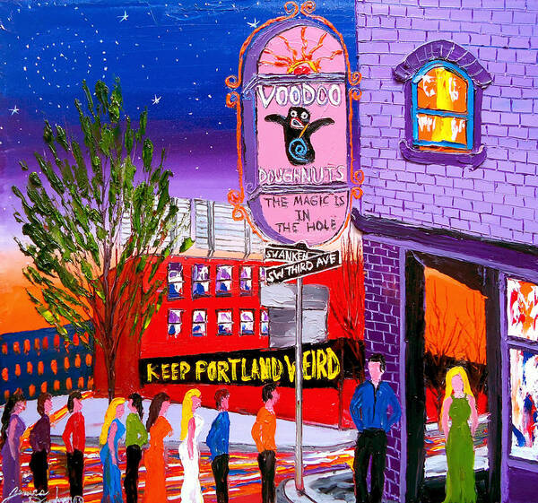  Poster featuring the painting Voodoo Doughnut Sign #18 by James Dunbar