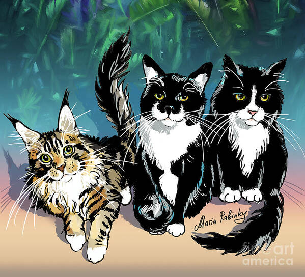 Cat Portrait Poster featuring the digital art Cats by Maria Rabinky