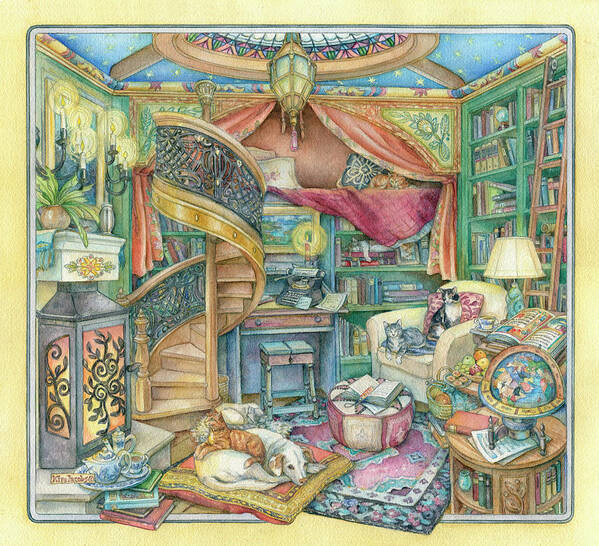 Home Library Poster featuring the painting Home Library by Kim Jacobs