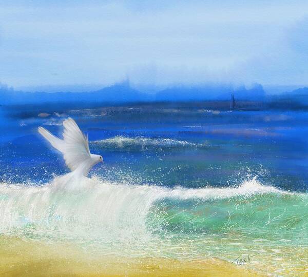 Seascape Poster featuring the mixed media Ocean Dove the Faithful Witness  by Mark Tonelli