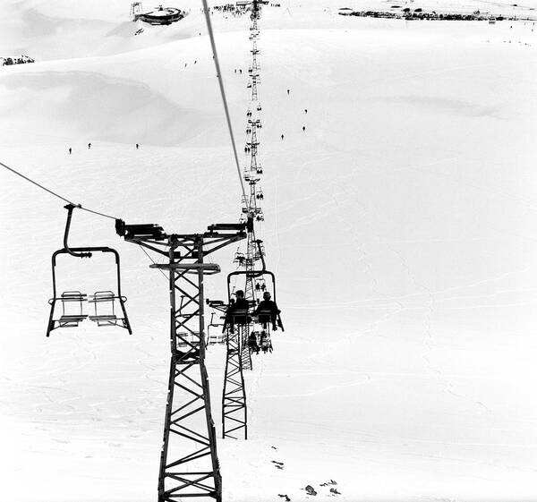 Skiing Poster featuring the photograph Skiers On Ski Lifts, Farellones by Hans Neleman