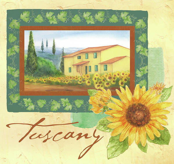 Tuscany House And Black Eye Susan Poster featuring the painting Tuscany by Maria Trad