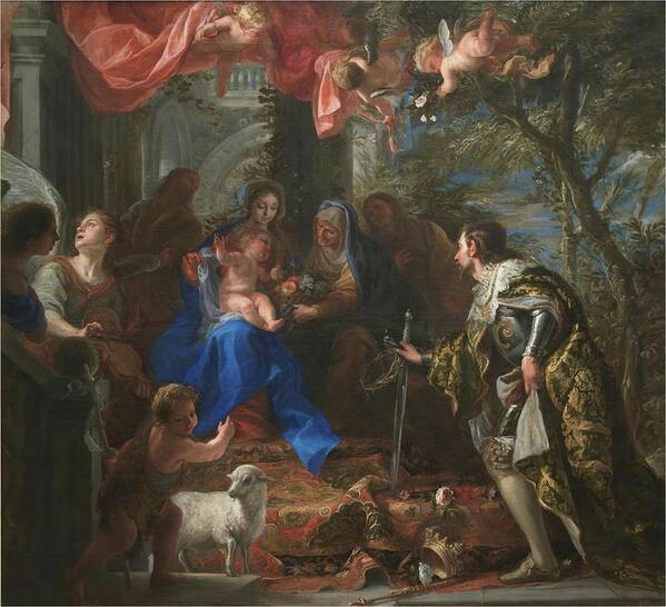 Child Jesus Poster featuring the painting 'Virgin and Child worshiped by Saint Louis, King of France', 1665-1668, Spanish ... by Claudio Coello -1642-1693-