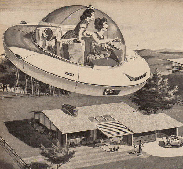 Pets Poster featuring the photograph Woman Driving Flying Saucer by Graphicaartis