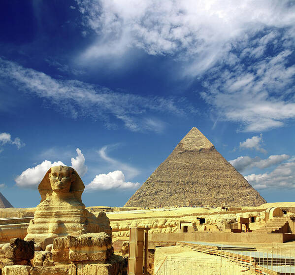 Sphinx Poster featuring the photograph egypt Cheops pyramid and sphinx #3 by Mikhail Kokhanchikov