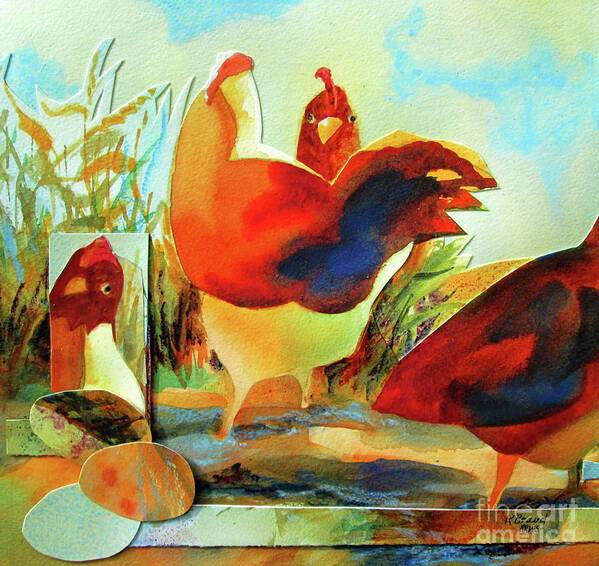 Chickens Poster featuring the painting Chicken Puzzler by Kathy Braud