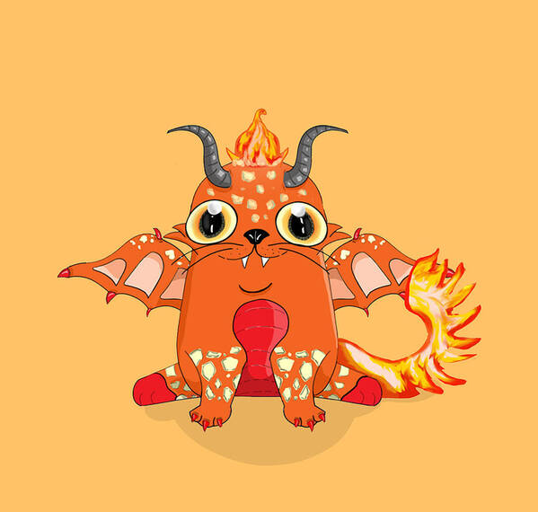 Fire Poster featuring the digital art Fire Dragon Chibi by Rose Lewis