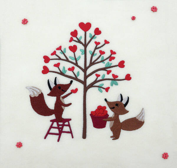 Valentine Embroidery Poster featuring the photograph Foxes Valentine Tree by Sally Weigand