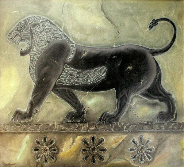 Achaemenid Poster featuring the painting Lion of Achaemenid by Mehran Akhzari