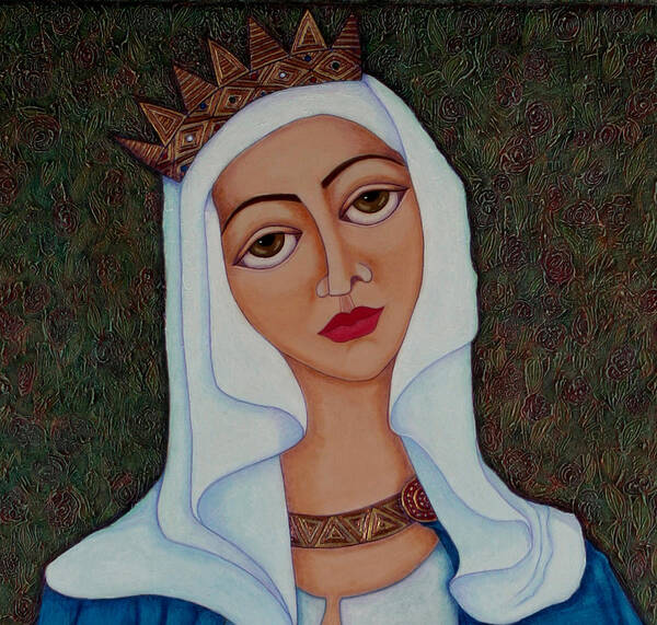 Madalenalobaotello Poster featuring the painting Queen Saint Isabel of Portugal by Madalena Lobao-Tello