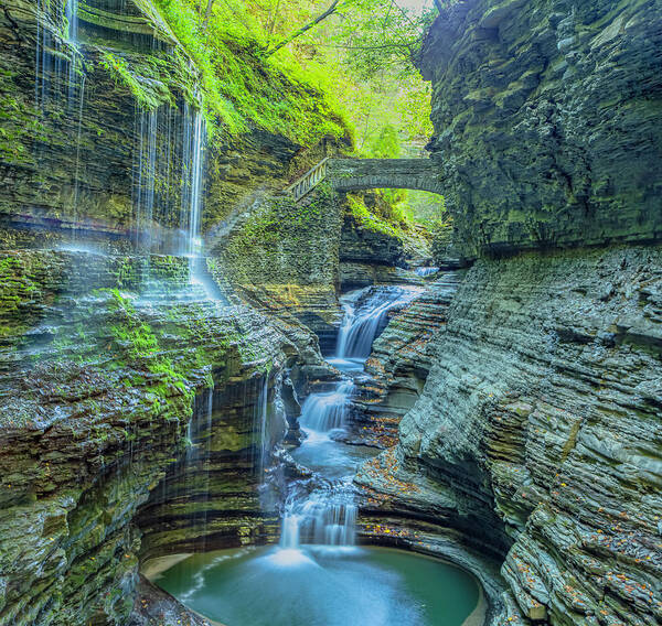 Rainbow Falls Poster featuring the photograph Rainbow Falls at Watkins Glen by Jim Dollar